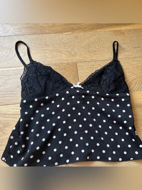 Princess Polly Black Polka Dot Lace Trim Cami